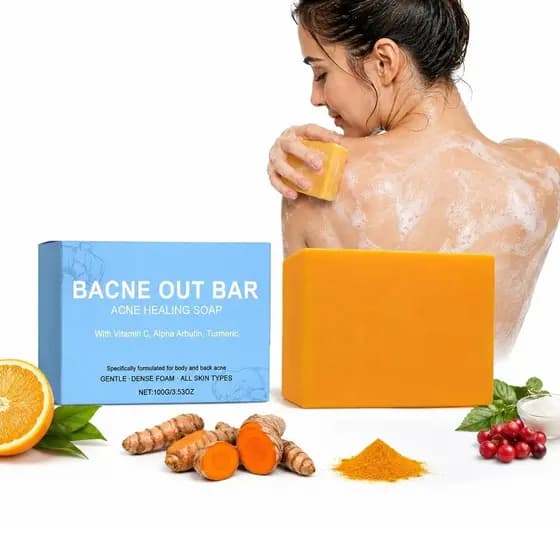 BacneOutBar – Sabonete para Limpeza de Acne nas Costas e Corpo com Vitamina C, Cúrcuma e Esfoliante para Pele com Tendên