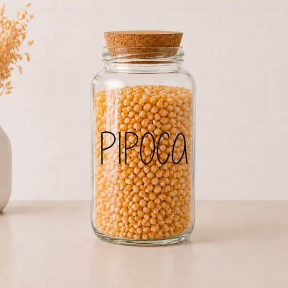 Pote de Vidro Pipoca 810ml com Tampa de Rolha Cortiça | Porta Mantimentos Organizador de Cozinha