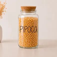 Pote de Vidro Pipoca 810ml com Tampa de Rolha Cortiça | Porta Mantimentos Organizador de Cozinha