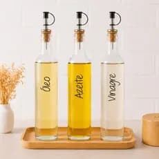 Kit 3 Galheteiros de Vidro 500ml | Bico Dosador Cortiça | Vinagre | Azeite | Óleo