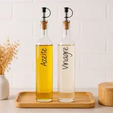 Kit 2 Galheteiros de Vidro 500ml | Bico Dosador Cortiça | Vinagre | Azeite | Óleo