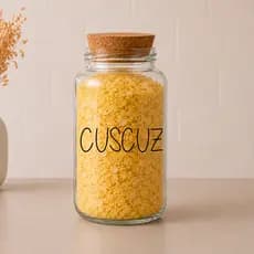 Pote de Vidro Cuscuz 810ml com Tampa de Rolha Cortiça | Porta Mantimentos Organizador de Cozinha