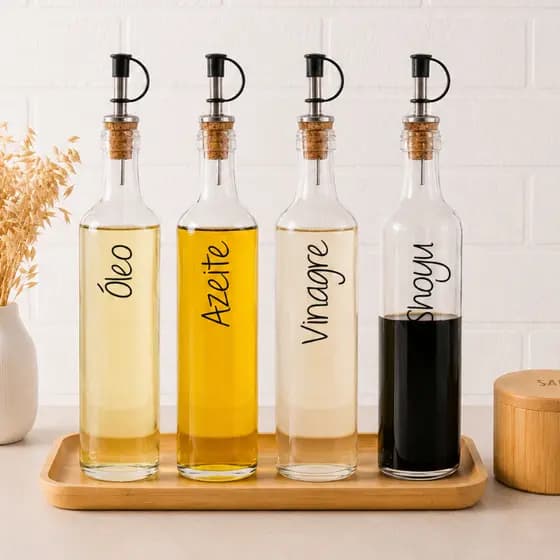 Galheteiros de Vidro 500ml | Bico Dosador Cortiça | Vinagre | Azeite | Shoyo | Óleo