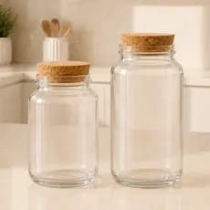 Kit 2 Potes de Vidro 810ml + 600ml com Tampa de Cortiça – Mantimentos e Cantinho do Café