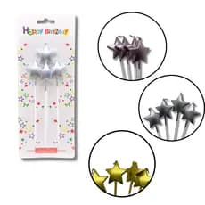 VELA PARA BOLOS E SIMILARES, 4 UNID NA CARTELA COR DOURADA, TEMA ESTRELA