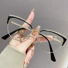 Moda Olho De Gato Feminino Metal Oco Anti Luz Azul Óculos