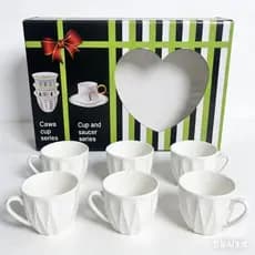 Conjunto de 6 xícaras de chá com pires, feitas de porcelana branca--1022/1023
