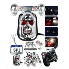 Lanterna Traseira Moto Caveira Cromada Com Luz De Freio Iluminação Placa 12V