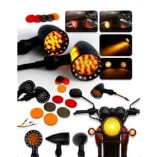 Pisca Led Moto Universal 12V Metal Preto Com Lentes Removíveis Rosca 10mm