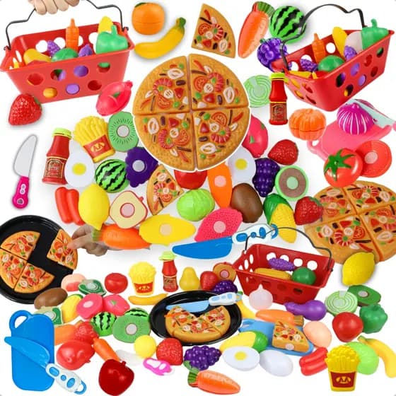 Cozinha Infantil De Brinquedo Com Pizza Frutas Legumes E Acessórios Educativos
