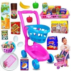 Kit Mercadinho Infantil Com Carrinho De Compras Hortifruti 26 Peças Brinquedo Educativo Completo