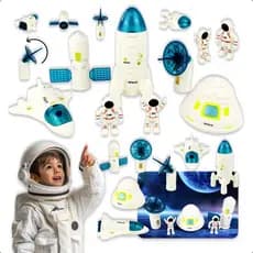 Kit Astronauta Infantil Educativo Com Foguete Espaçonave Satélite Boneco Brinquedo Lúdico Crianças