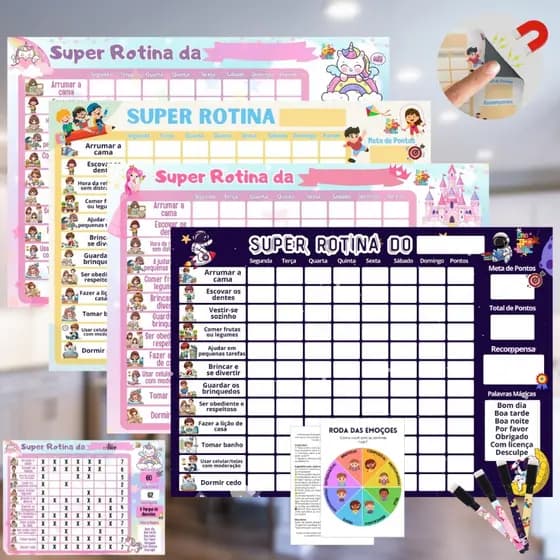 Quadro Rotina Infantil Magnético Educativo Com Caneta E Roda Das Emoções