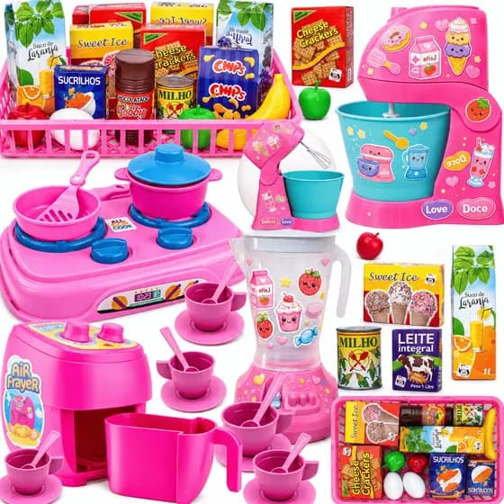 Kit Cozinha Infantil 45pcs Brinquedo Completo Educativo Com Comidinhas Acessórios E Utensílios