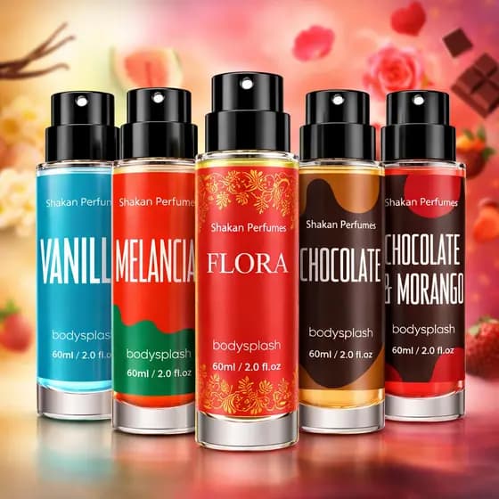 Kit 5 Body Splash Fragancias refrescantes Vanilla, Melancia, Flora, Chocolate, Chocolate (60 ml cada)