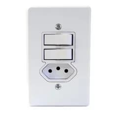 Conjunto Interruptor 2 Teclas + Tomada 10A Radial – Branco ou Cinza