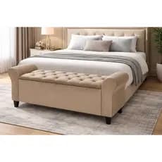 bau recamier sapateira calçadeira quarto sala em madeira tecido suede 120cm