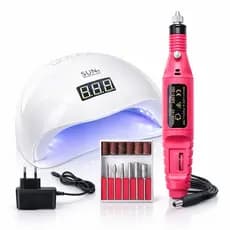 kit Cabine e Lixa Elétrica Unha Gel Acrigel Sun 5 LED UV 48W