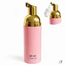 Frasco Pump Espumador Rosa com Dourado 60ml lash designer, skin care, limpeza de pele