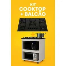 Kit Cozinha Balcão Para Cooktop 5 Bocas + Cooktop Vidro Temperado