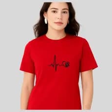 Camiseta Feminina Pet Love Batimento Cardíaco com Patinha Blusa Casual Amantes de Animais