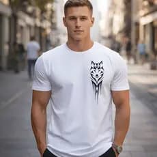 Camiseta Masculina Wolf Tribal Estampada no Peito Estilo Streetwear Casual Confortável Moderna