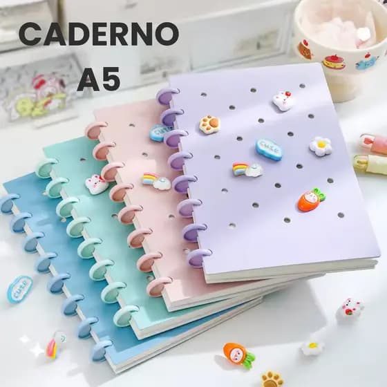 Caderno A5 com Discos Capa Personalizável DIY Capa Rígida, Personalizável, Perfeito para Organização