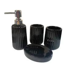 Kit de Banheiro em Cerâmica com 4 Peças – Dispenser, Copo, Saboneteira e Porta Escova Elegante