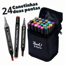 Kit 24/36un Canetas Desenho Pintura Ponta Dupla Com Estojo