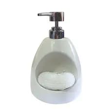 Dispenser com Porta-Esponja para Cozinha ou Banheiro – Cerâmica