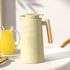 Garrafa Térmica Nórdica 1 Litro Café e Chá Bule Cabo Madeira Botão Mantém Temperatura Wood Luxo