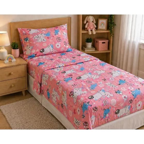 Jogo de Cama Infantil Solteiro 3 peças - Lençol com Elástico + Lençol de cima + Fronha Estampado
