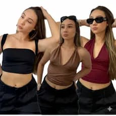 Top Cropped Frente Unica Com Amarraçao blusa Multi forma Decotado Suplex Premium Elegante Sustentaçao