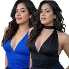 kit 2 Blusas  Cropped frente unica Com Amarraçao Multiforma Top  Decotado Suplex Premium Sustentaçao