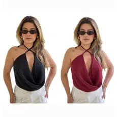 Kit 2 crooped multiformas gola boba Blusa Frente Única Feminino Fresquinha  Regata Lisa Básica