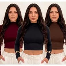 Cropped feminino Blusa golinha alta suplex manga longa