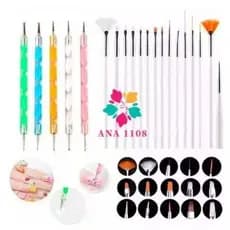 Kit 15 Pincéis + 10 Boleadores Em 5 Pincéis Manicure Desenho
