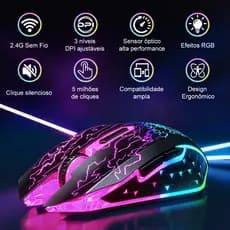 Mouse Sem Fio Bluetooth 2.4g Recarregável, 7 cores, Rgb, Led, Retroiluminado, Mouse Para Jogos, Ergonômico - 6 Botões