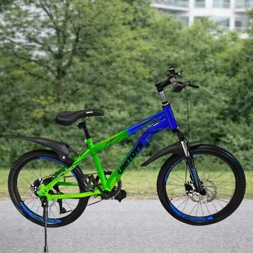 2Bicicleta Infantil Street | Aro 20 | Freio a Disco | 6 Marchas | Designer moderno cor Azul e Verde | Quadro de Alumínio