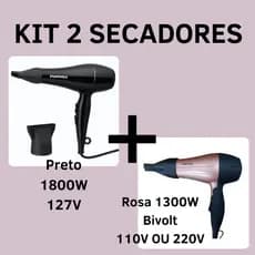 2 Secadores Cabelo Profissional | Potente 1800w | Rápida Secagem Preto 127V | ROSA Bivolt 110V 220V | 2 Temperaturas