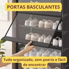 Sapateira Armário Organizador c/ Portas Basculantes 6 Prateleiras Multifuncional | Preta | Sapatos | Tênis | Brinquedos