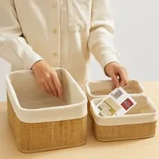 Kit 3 Cestos Organizadores de Bambu Ecológico Multiuso | Decoração Cozinha Banheiro Casa