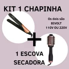 KIT Chapinha + Escova Secadora 3em1 | Bivolt 127V 220V | Potência 50W e 1300W | Rosa | Cabelo Liso com Brilho Natural