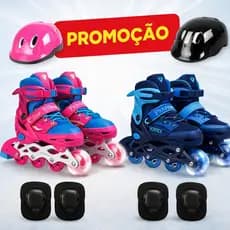 Patins com Luz LED | 4 Rodas Roller | In Line ou Quad | Acompanha Cotoveleiras Joelheiras Capacete Ajustável Confortável