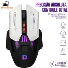 Mouse Gamer RGB com 7 Modos de Luz 12800 DPI Design Ergonômico Profissional Para E sports e Escritório