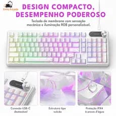 Teclado Gamer Híbrido (Semi-Mecânico) RGB Silencioso – Ideal para Jogos e Escritório