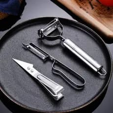 Conjunto de Três Peças de Descascador de Cozinha Multifuncional em Aço Inoxidável, Descascador de Frutas e Vegetais, Des