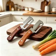 Descascador Multifuncional 3 em 1 de Aço Inoxidável, Cortador de Cebola, Ralador, Descascador de Frutas e Vegetais QWUS
