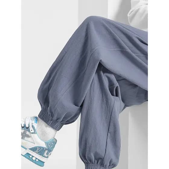 Calças de linho de algodão masculinas calças de moletom finas 2026 novo estilo calças casuais soltas calças masculinas v