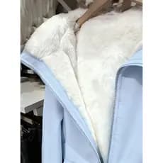 Jaqueta forro de lã azul feminina inverno frente ombro moletom engrossado cordeiro pelúcia velo gigante-olhando cedo W